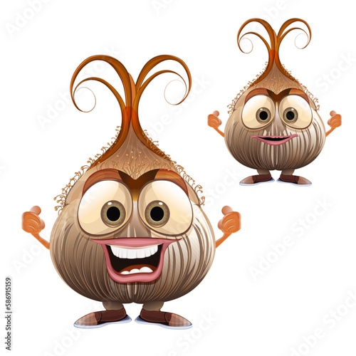 Happy funny vector onion character, cartoon