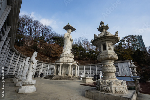 Bongeunsa Temple , Buddhist temple and Big Buddha Statue during winter morning at Gangnam , Seoul South Korea : 4 February 2023