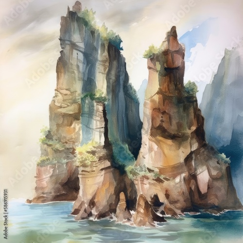 The towering cliffs Watercolor Generative Ai