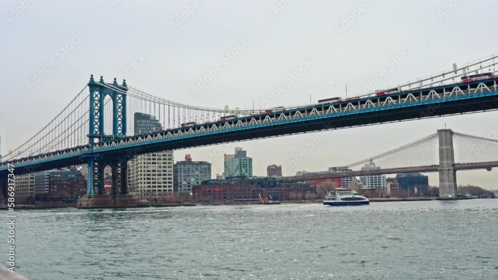 Manhattan bridge with Brooklyn city skyline in USA Manhattan bridge with Brooklyn city skyline in USA