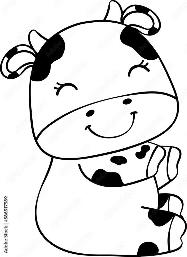 Cute happy smile baby cow sitting cartoon character doodle hand drawing Cute happy smile baby cow sitting cartoon character doodle hand drawing
