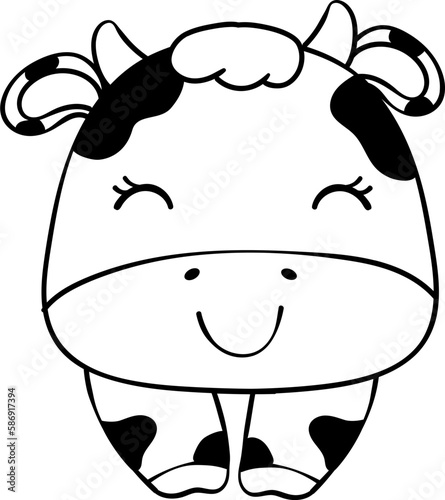 Cute happy smile baby cow face children cartoon character doodle hand drawing 