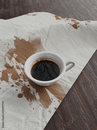 coffee spilled on a napkin on the table 3d rendering