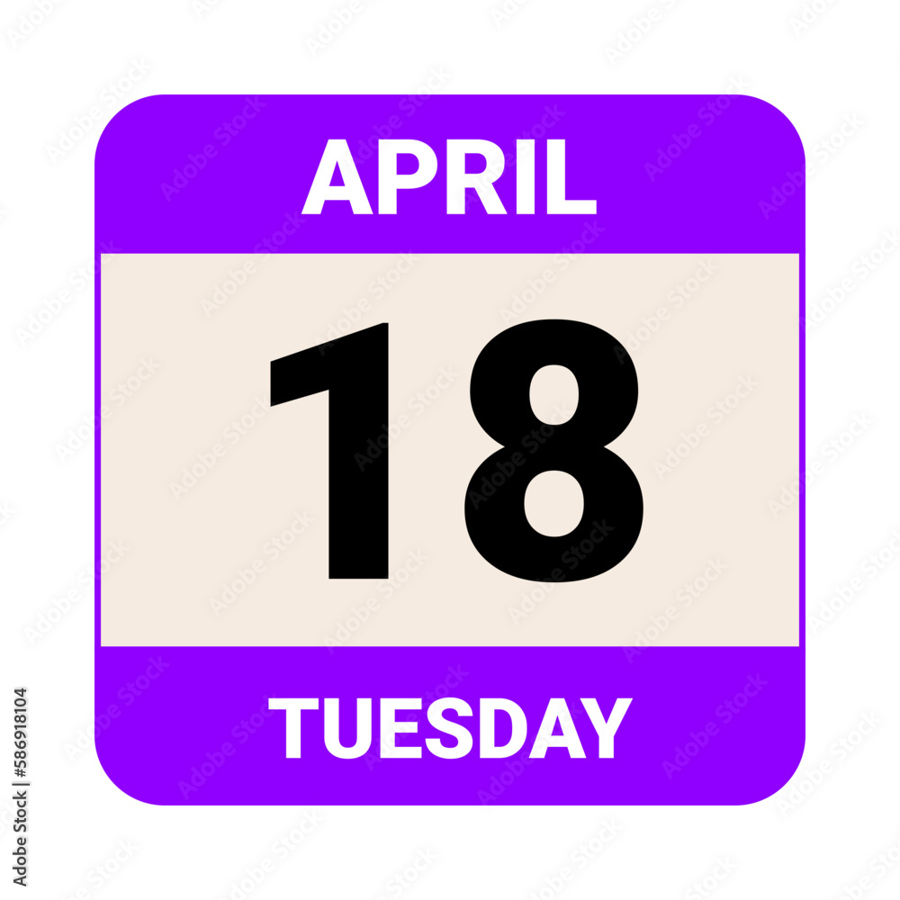 18 April, Tuesday. Date template. Useful design for calendar or event promotion. Vector illustration EPS 10 File. 18 April, Tuesday. Date template. Useful design for calendar or event promotion. Vector illustration EPS 10 File.