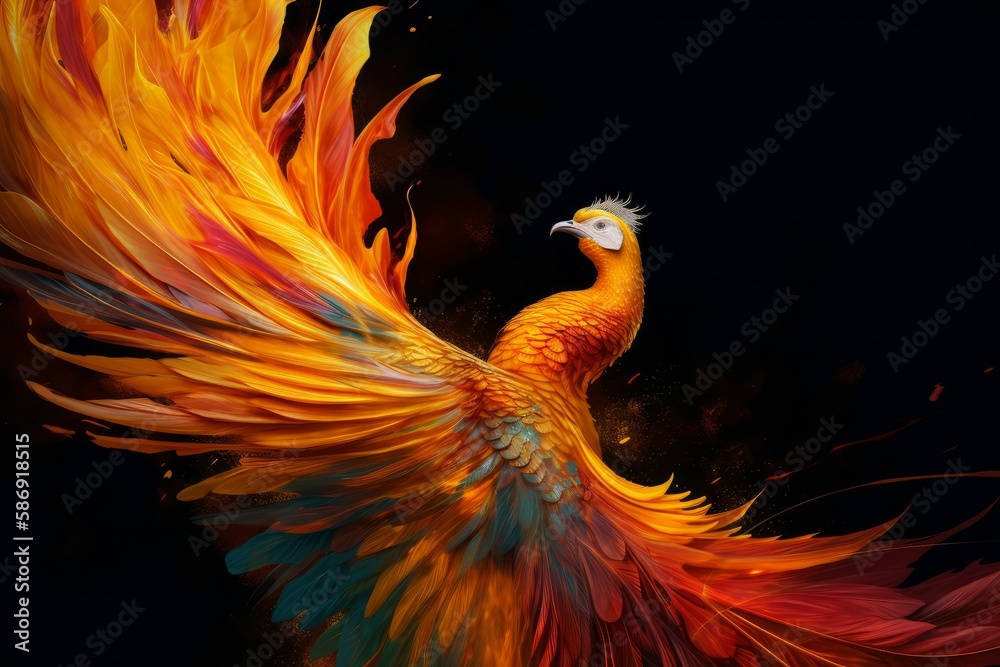 Colorful phoenix flame. Hot animal burn. Generate Ai Colorful phoenix flame. Hot animal burn. Generate Ai