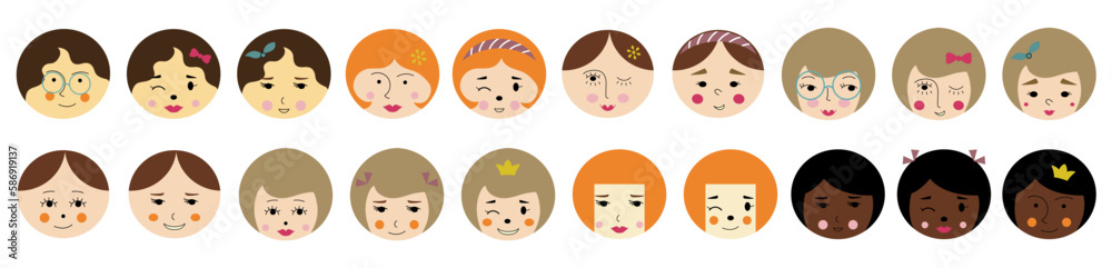 Feminine look, abstract personage, mascot design, funny face, cute icon. Feminine look, abstract personage, mascot design, funny face, cute icon.