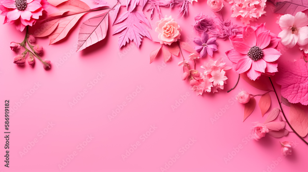pink background with flowers for graphic design