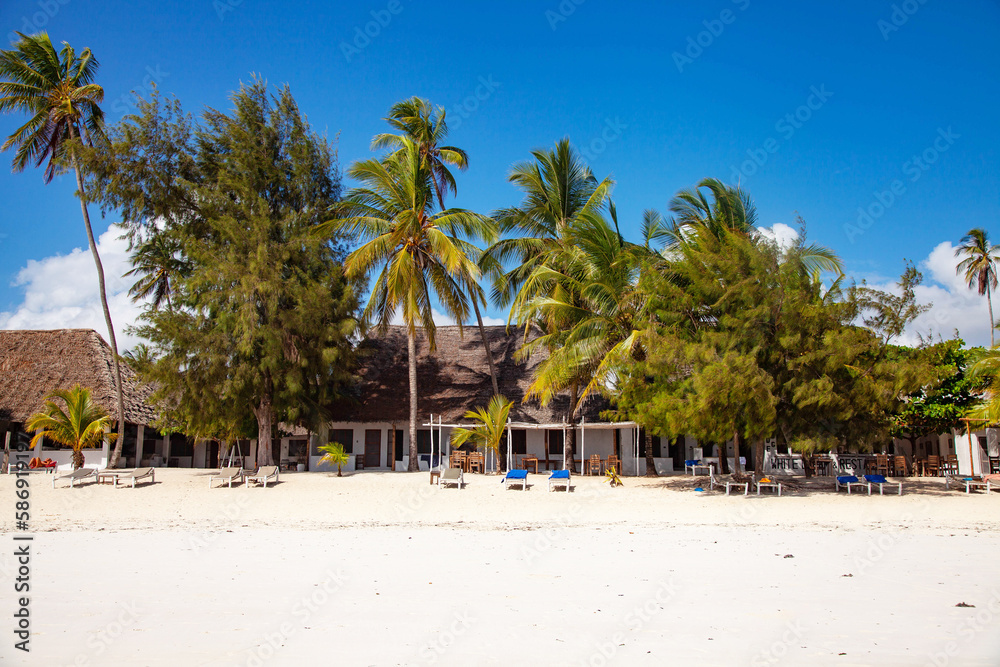 View of tropical sandy beach on Zanzibar, Tanzania. View of tropical sandy beach on Zanzibar, Tanzania.