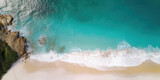 Aerial view of beautiful beach with ocean waves and turquoise water. Generative AI