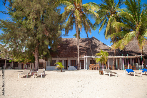 View of tropical sandy beach on Zanzibar, Tanzania. 