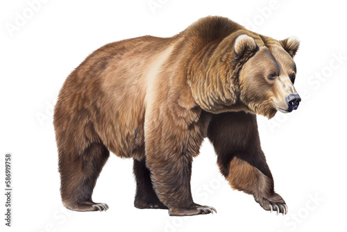 an isolated grizzly bear walking, summer illustration png, transparent background, generative ai, vertical, horizontal