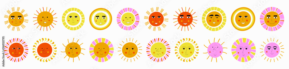Smiling sun, abstract personage, mascot design, funny face, cute icon. Smiling sun, abstract personage, mascot design, funny face, cute icon.
