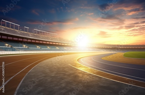 Race extreme track. Sunset fast sport. Generate Ai