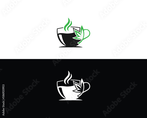 Green Cannabis Tea And Hemp Tea Logo Design Template Vector Concept.