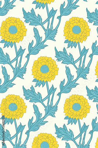 Yellow antique watercolor flower, Scandinavian art, flat design, vintage watercolor details, vintage colors, Scandinavian flat design