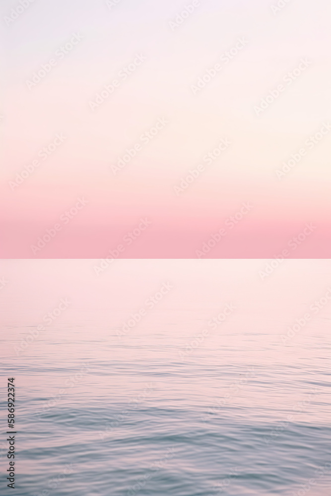 Minimalistic pink sea photography. AI generated