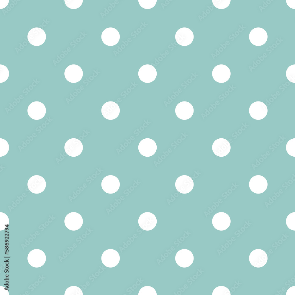 Tile vector pattern with white polka dots on mint green background