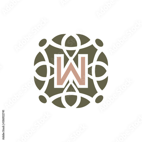 Initial letter W ornamental elegant pattern emblem frame logo
