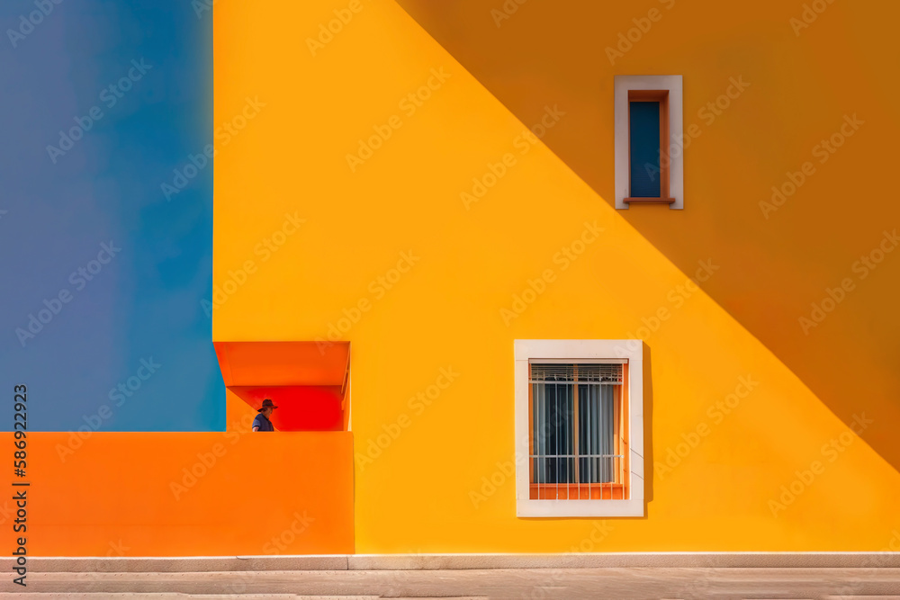 AI illustration of an abstract residential building on a hot summer day