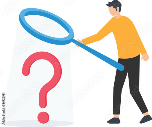 Think about answers or solutions, Question or problem solving, answers or solutions concept, doubt or concentration, FAQ frequently asked questions, man with question marks
