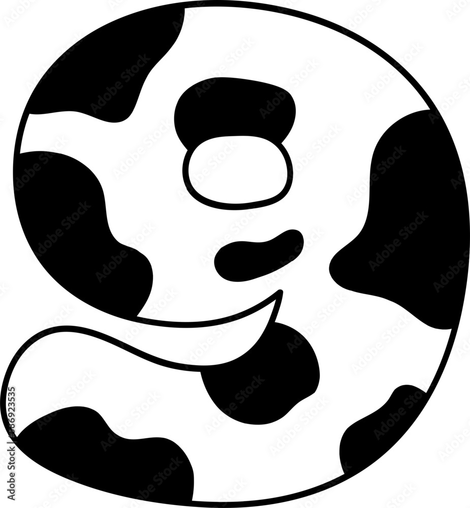 Cute baby cow number 9 doodle children drawing Cute baby cow number 9 doodle children drawing