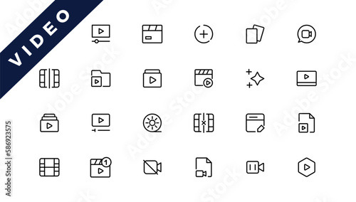 Media player icons collection. Video player icons. Cinema icon.