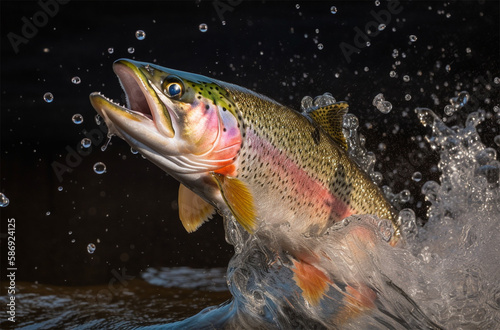 rainbow trout jumps out of the water generated by ai