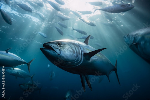 bluefin tuna underwater among small fish generated by ai © Edvard Ellric