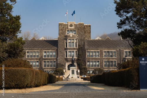 Photography Yonsei University Underwood Hall and  Yeonhi Hall in Seoul during winter morning