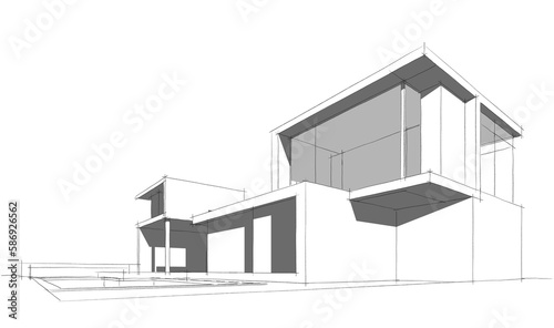 architectural sketch of modern house 