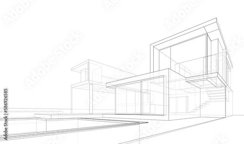 architectural sketch of modern house 