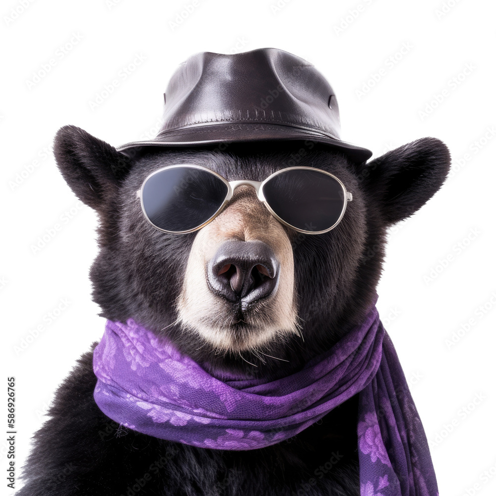 an isolated cool Black Bear(Ursus americanus) with sunglasses, front view, preservation, Wildlife-themed, photorealistic cheeky, illustration on a transparent background cutout in PNG. Generative AI an isolated cool Black Bear(Ursus americanus) with sunglasses, front view, preservation, Wildlife-themed, photorealistic cheeky, illustration on a transparent background cutout in PNG. Generative AI