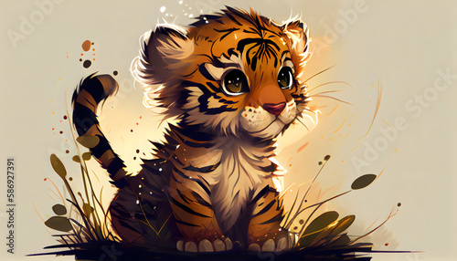 Cute Anime Tiger - Generative AI 