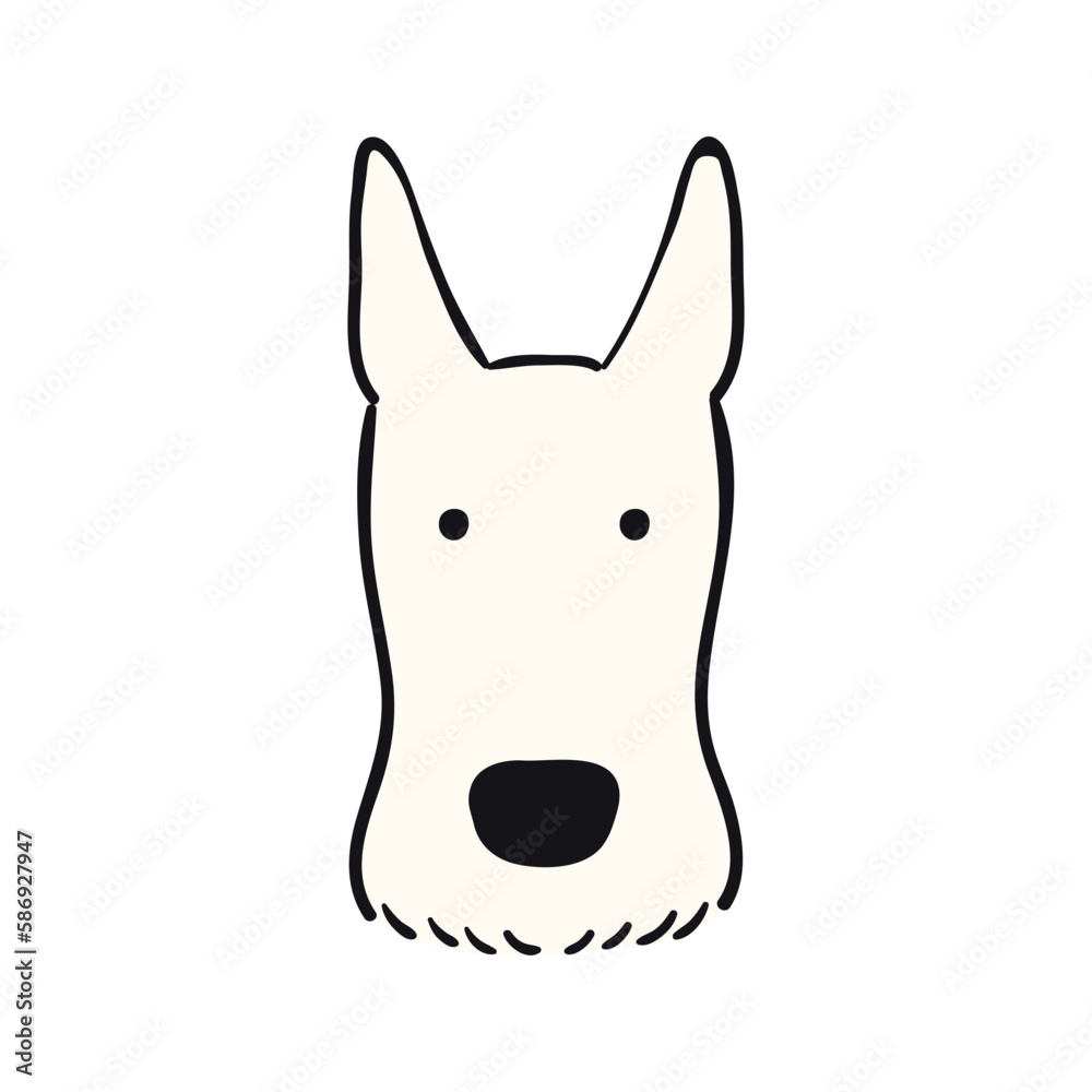 Scottish terrier dog, puppy face cute funny cartoon character illustration. Hand drawn vector, isolated. Line art. Domestic animal logo. Design concept pet food, branding, business, vet, print, poster Scottish terrier dog, puppy face cute funny cartoon character illustration. Hand drawn vector, isolated. Line art. Domestic animal logo. Design concept pet food, branding, business, vet, print, poster