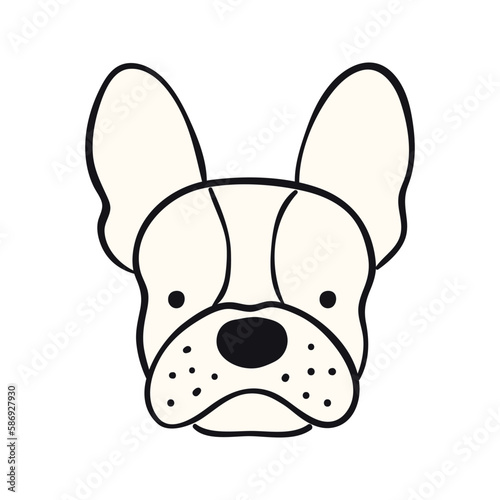 French bulldog dog, puppy face cute funny cartoon character illustration. Hand drawn vector, isolated. Line art. Domestic animal logo. Design concept pet food, branding, business, vet, print, poster