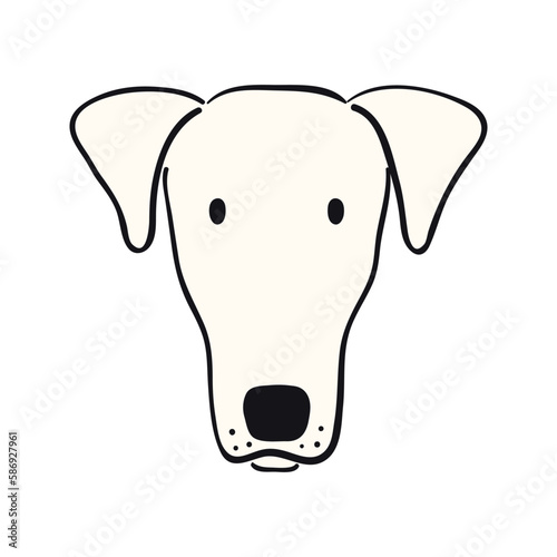 Sighthound dog, puppy face cute funny cartoon character illustration. Hand drawn vector, isolated. Line art. Domestic animal logo. Design concept pet food, branding, business, vet, print, poster