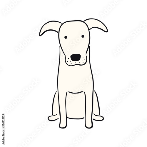 Cute cartoon sitting dog, puppy funny character illustration. Hand drawn vector, isolated. Line drawing. Domestic animal logo. Design concept for pet food, branding, business, vet, print, poster
