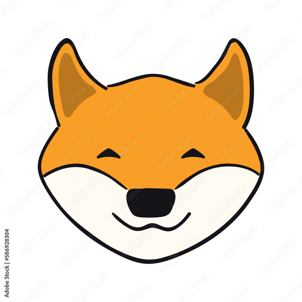 Shiba inu dog, puppy face cute funny cartoon character illustration. Hand drawn vector, isolated. Line art. Domestic animal logo. Design concept pet food, branding, business, vet, print, poster Shiba inu dog, puppy face cute funny cartoon character illustration. Hand drawn vector, isolated. Line art. Domestic animal logo. Design concept pet food, branding, business, vet, print, poster