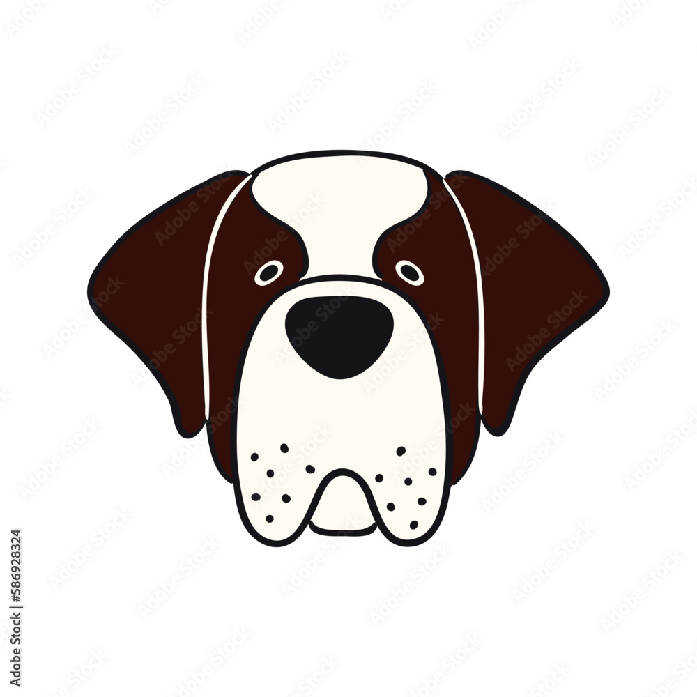 Saint Bernard dog, puppy face cute funny cartoon character illustration. Hand drawn vector, isolated. Line art. Domestic animal logo. Design concept pet food, branding, business, vet, print, poster Saint Bernard dog, puppy face cute funny cartoon character illustration. Hand drawn vector, isolated. Line art. Domestic animal logo. Design concept pet food, branding, business, vet, print, poster