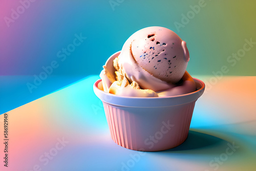 AI generated a Cup of Ice Cream Against Colorful Background