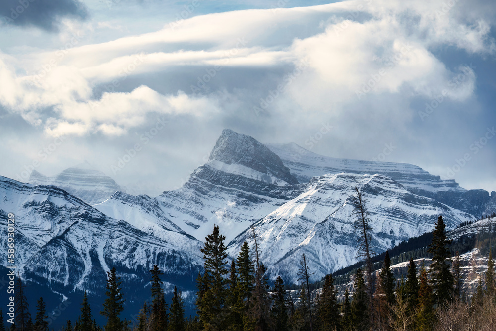 Rocky mountains with snow covered and cloud in the sky at national park
