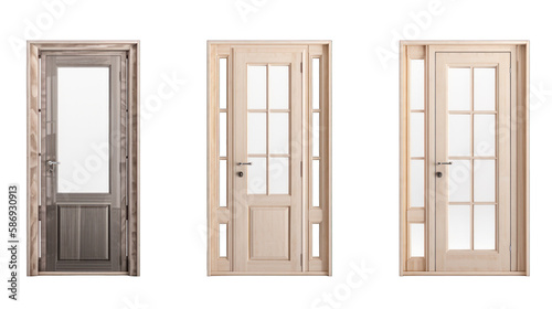 Set of minimalisitc doors isolated on white space. Transparent cutout png. Generative AI