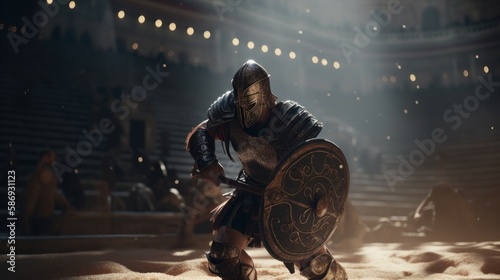 Gladiator fighting in the Roman Colosseum. Generative AI