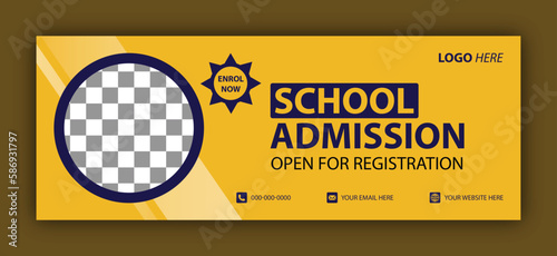 school education Facebook cover and social media cover page layout & kids school admission web banner template design set minimal and modern

