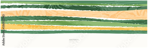 Abstract agri farm field wavy collage background. Asian agriculture land backdrop, farmland colorful vector illustration. Oriental decorative banner, eco design, rural panorama, ecology art header
