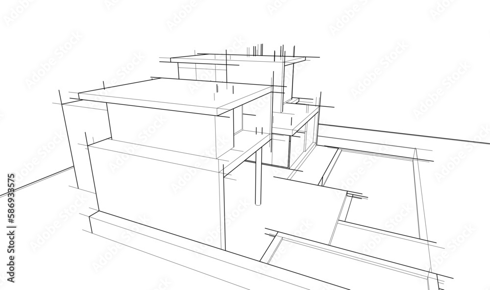 architectural sketch of  modern house