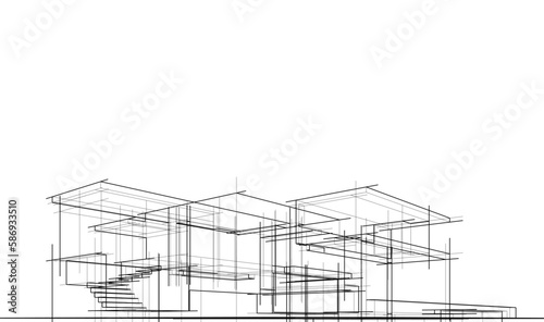 architectural sketch of  modern house