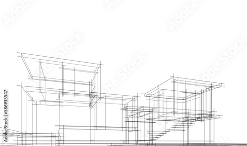 architectural sketch of modern house