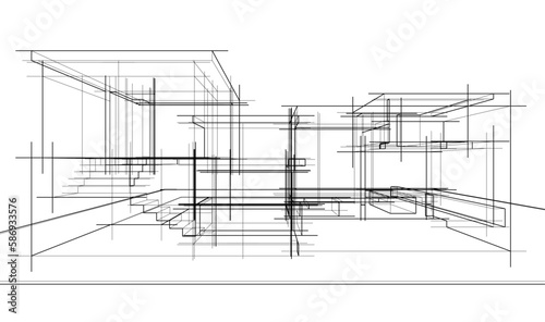 architectural sketch of modern house