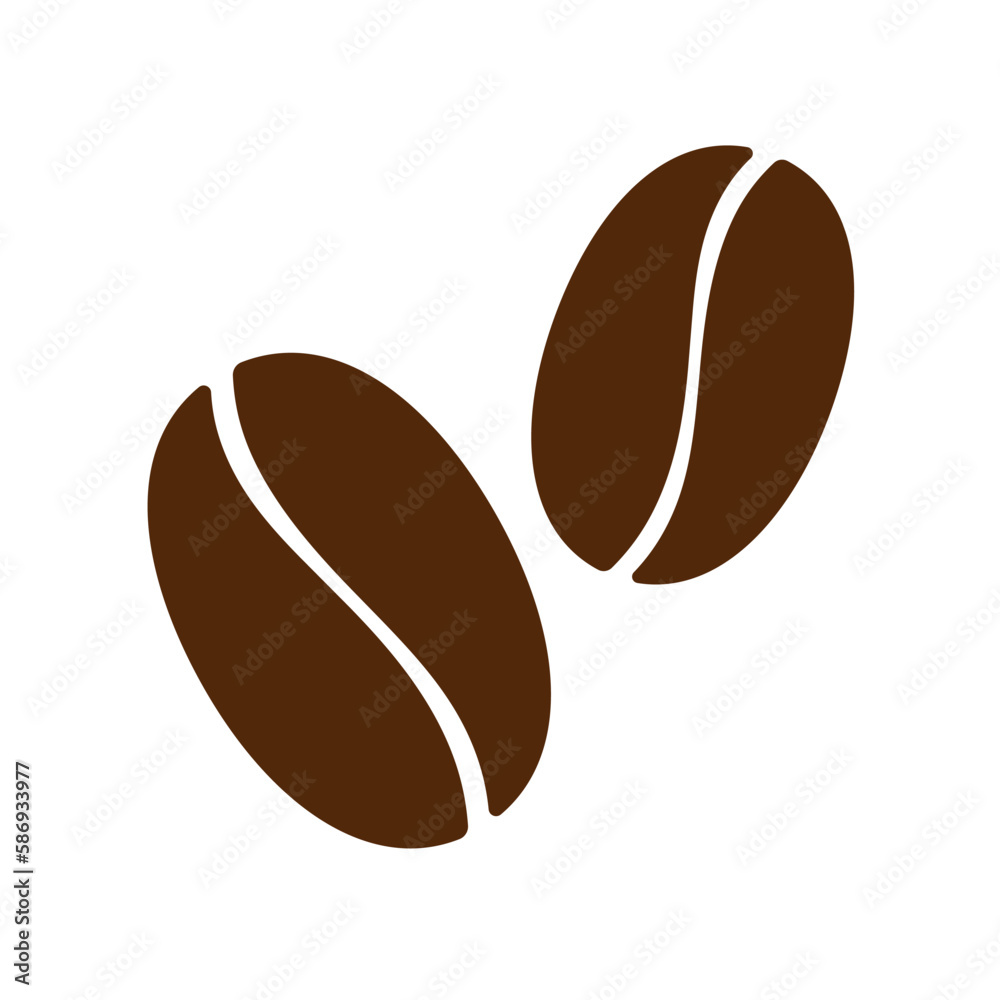 Fototapeta premium Coffee beans brown icon. Two roasted beans. Vector illustration isolated on a white background